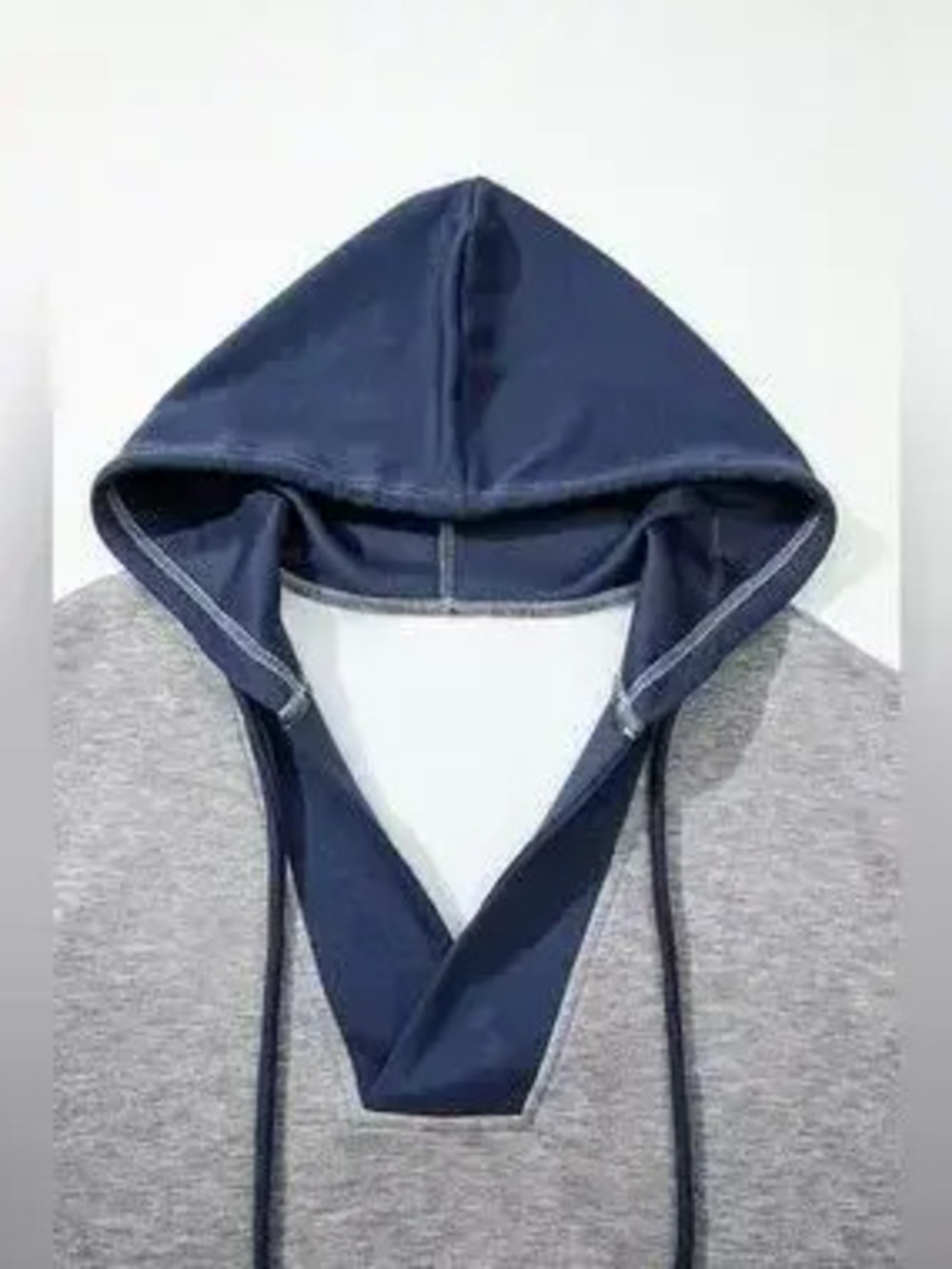 Color Block Patchwork V Neck Drawstring Hoodie - Picture 7 of 9